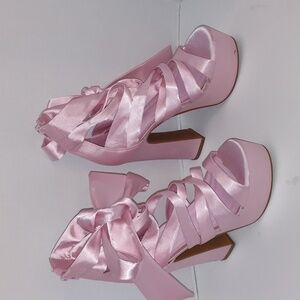 Dolls Kill sugar thrillz size 9 Pink Ballet Satin Wrap Platform Heels